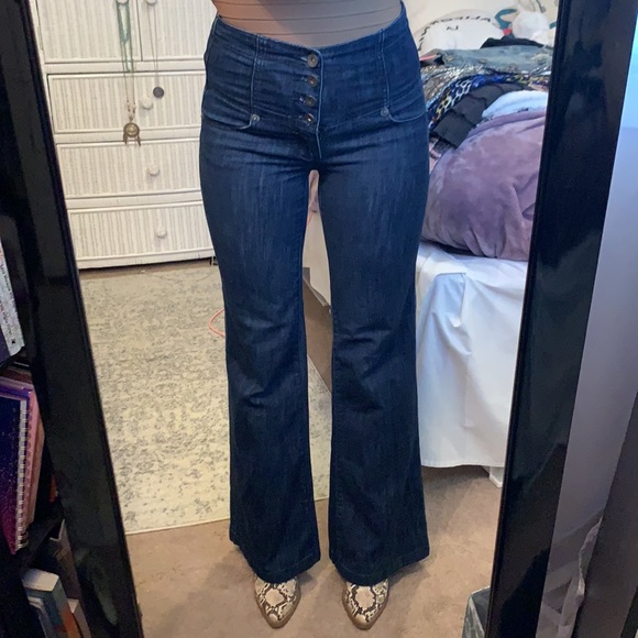 Waisted Buttonup Denim Flare Jeans Sz 